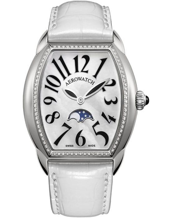 Aerowatch Aerowatch 43958 AA03 DIA  43958 AA03 DIA кварцевые женские часы перламутровый циферблат, браслет кожаный — вид спереди